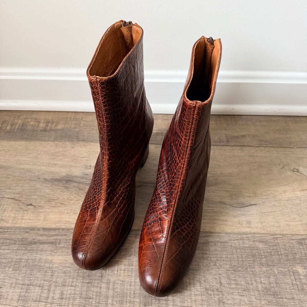Free People Cecile Brown Croc Embossed Ankle Boots - Picture 4 of 10